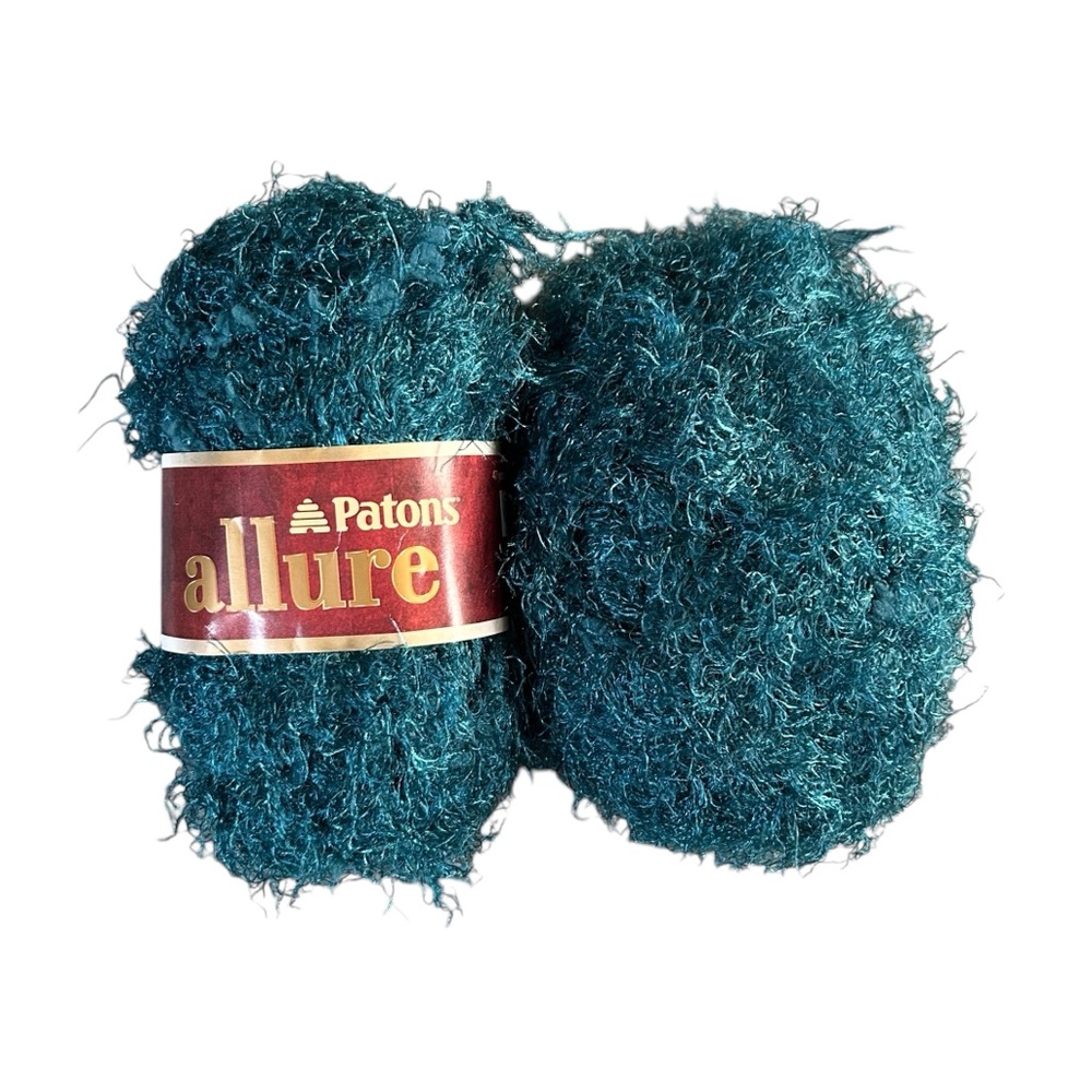 VTG Patons Allure Eyelash Yarn Turquoise #04208 2 Skeins 47yds each Discontinued